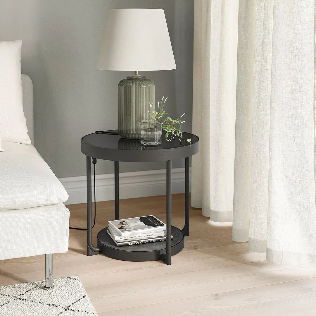 Masuta de cafea Ikea Frotorp sticla 48cm (Antracit/Aspect marmura/Negru)