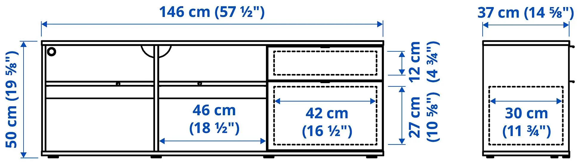 Tumba pentru TV Ikea Vihals 146x37x50 (Alb)