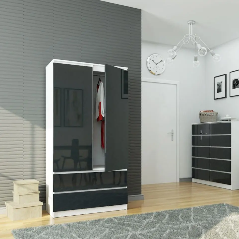 Dulap Akord S90 2D2SZ (White/Graphite Gloss)