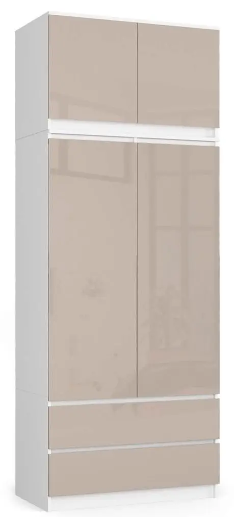 Шкаф с антресолью Akord S90 2D2SZ (White/Cappuccino Gloss)