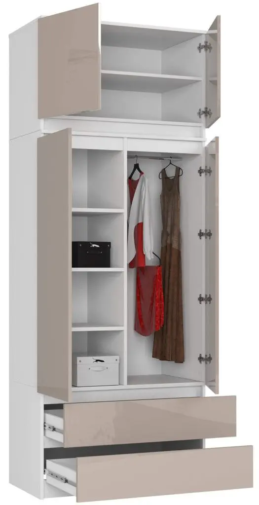 Шкаф с антресолью Akord S90 2D2SZ (White/Cappuccino Gloss)