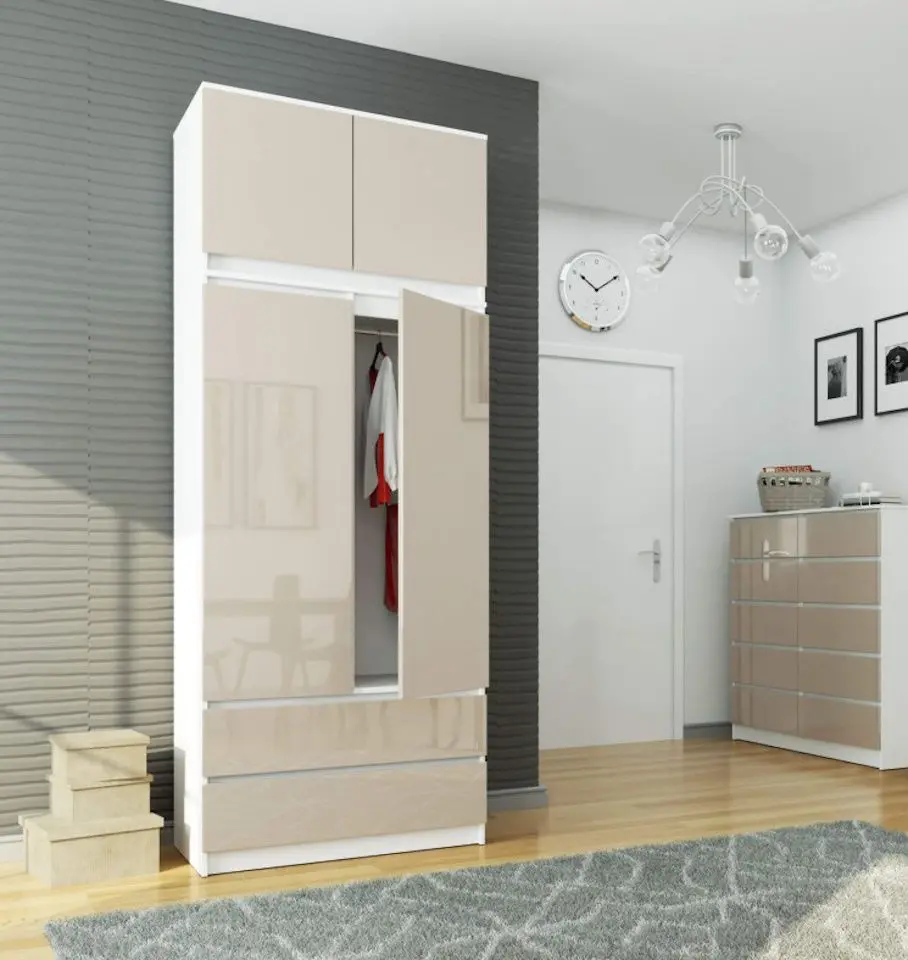 Шкаф с антресолью Akord S90 2D2SZ (White/Cappuccino Gloss)