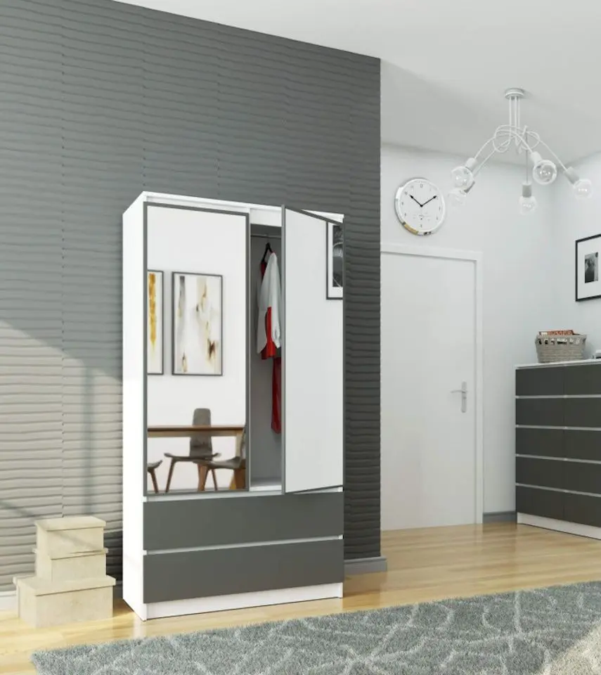 Шкаф Akord S90 2D2SZ 2 Lustro (White/Graphite Gray)