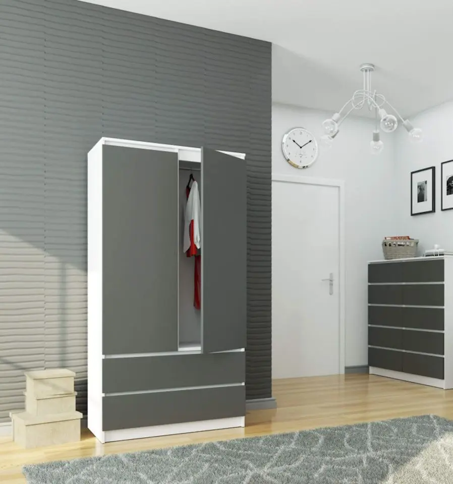 Dulap Akord S90 2D2SZ (White/Graphite Gray)