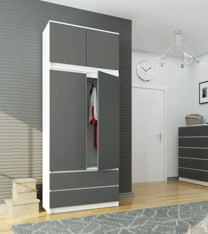 Dulap cu mezanin  Akord S90 2D2SZ (White/Graphite Gray)