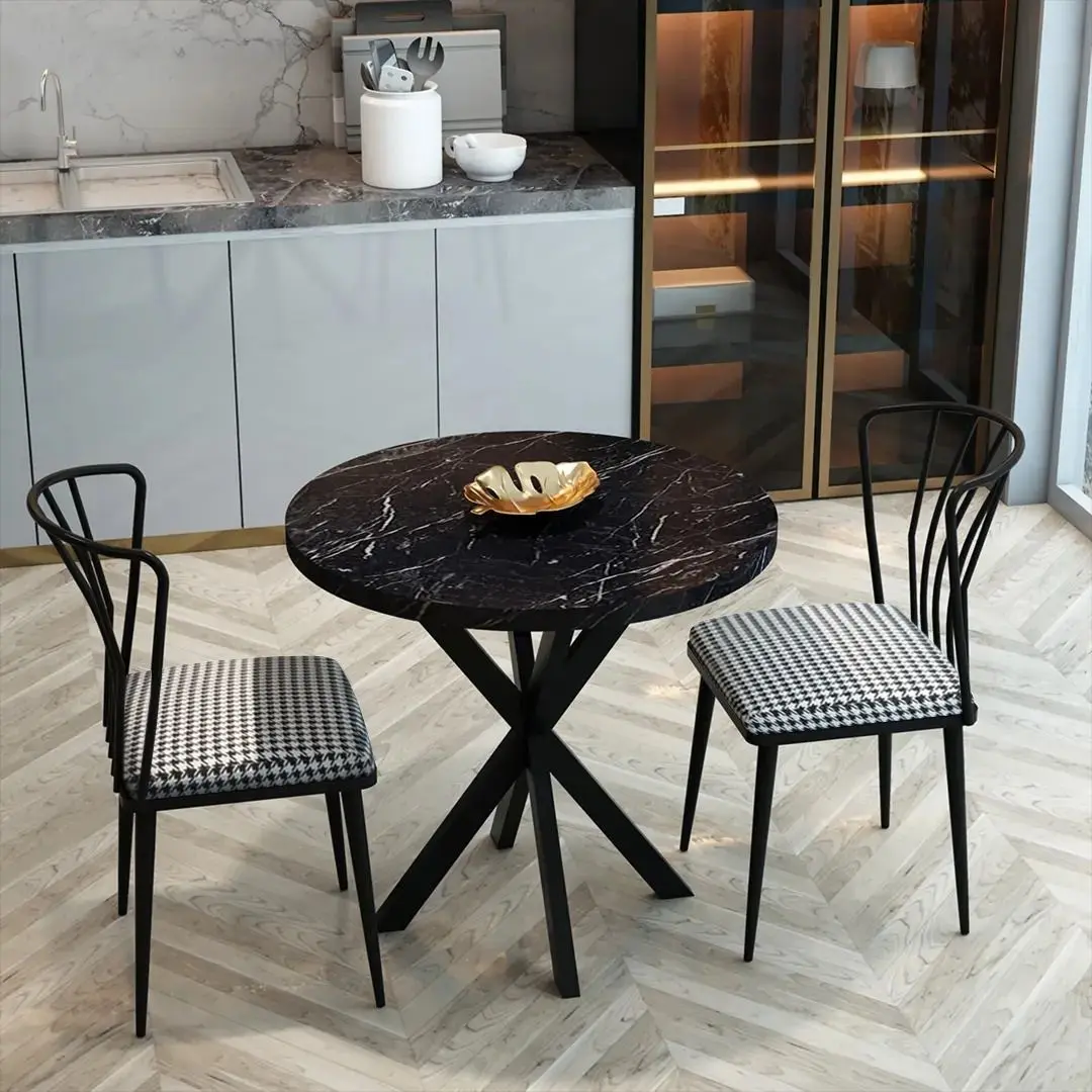 Set de sufragerie Prestige Bendir Star Leg 70x75cm 1+2 (Black Marble/Black/White)