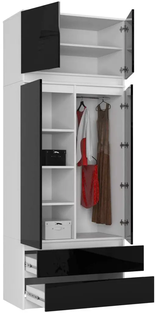 Шкаф с антресолью Akord S90 2D2SZ (White/Black Gloss)