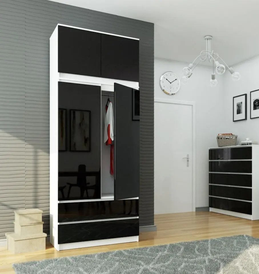 Шкаф с антресолью Akord S90 2D2SZ (White/Black Gloss)