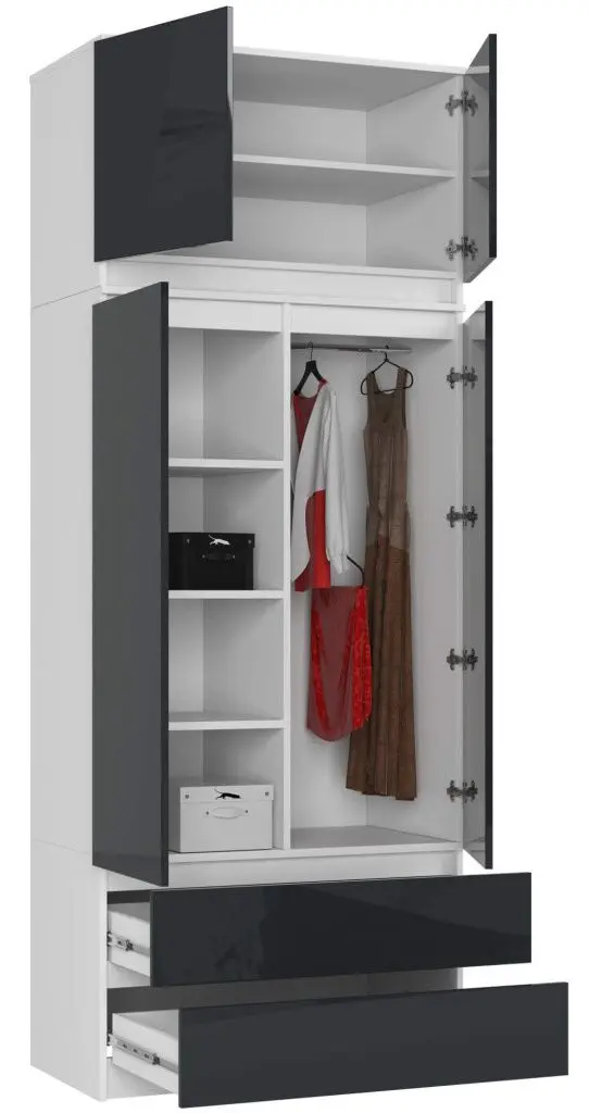 Dulap cu mezanin Akord S90 2D2SZ (White/Graphite Gloss) - 3