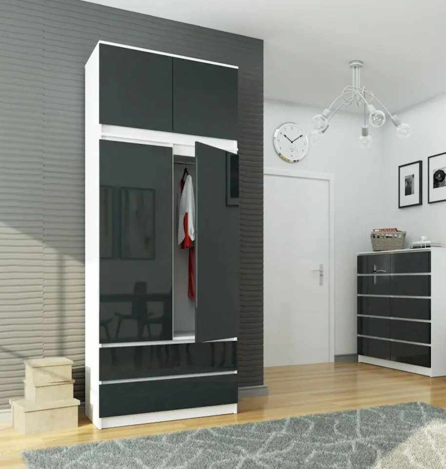 Dulap cu mezanin Akord S90 2D2SZ (White/Graphite Gloss)