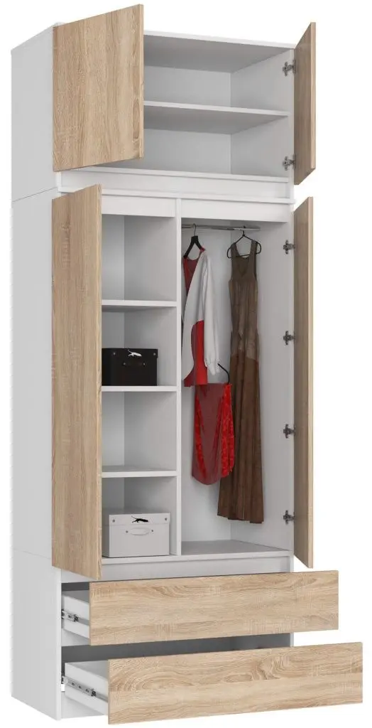 Шкаф с антресолью Akord S90 2D2SZ (White/Sonoma Oak)