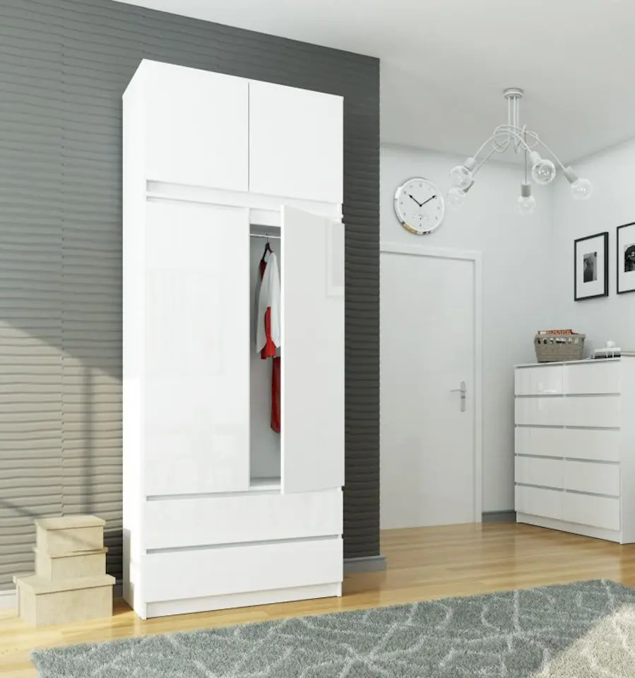 Dulap  cu mezanin Akord S90 2D2SZ (White/White Gloss)