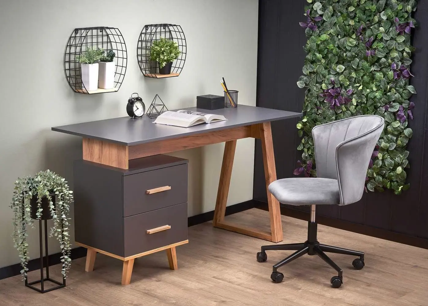 Masa de birou Halmar Sergio (Anthracite/Wotan Oak)