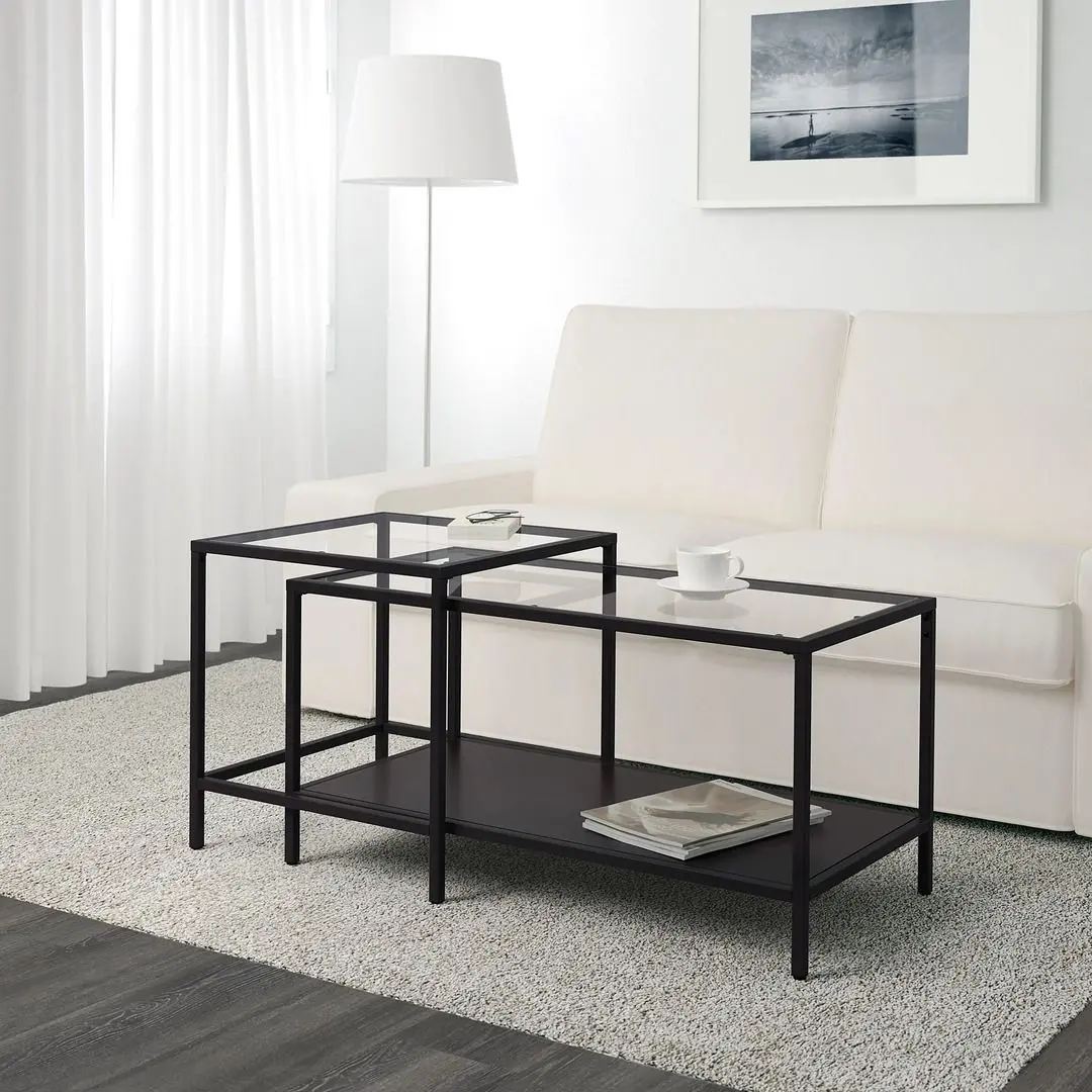 Set mese pentru reviste Ikea Vittsjo 90x50 (Negru-maro/Sticla)