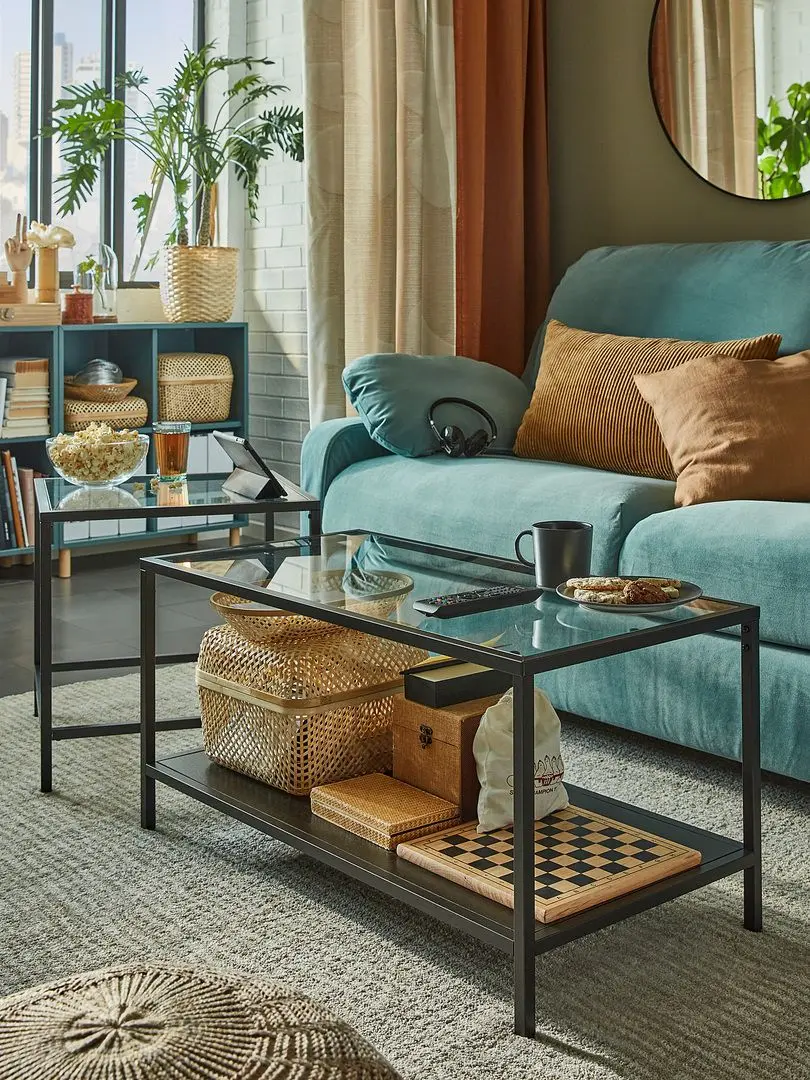 Set mese pentru reviste Ikea Vittsjo 90x50 (Negru-maro/Sticla)