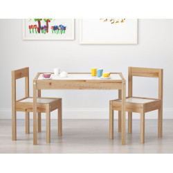 Set masa+2 scaune Ikea Latt (Alb/Pin)