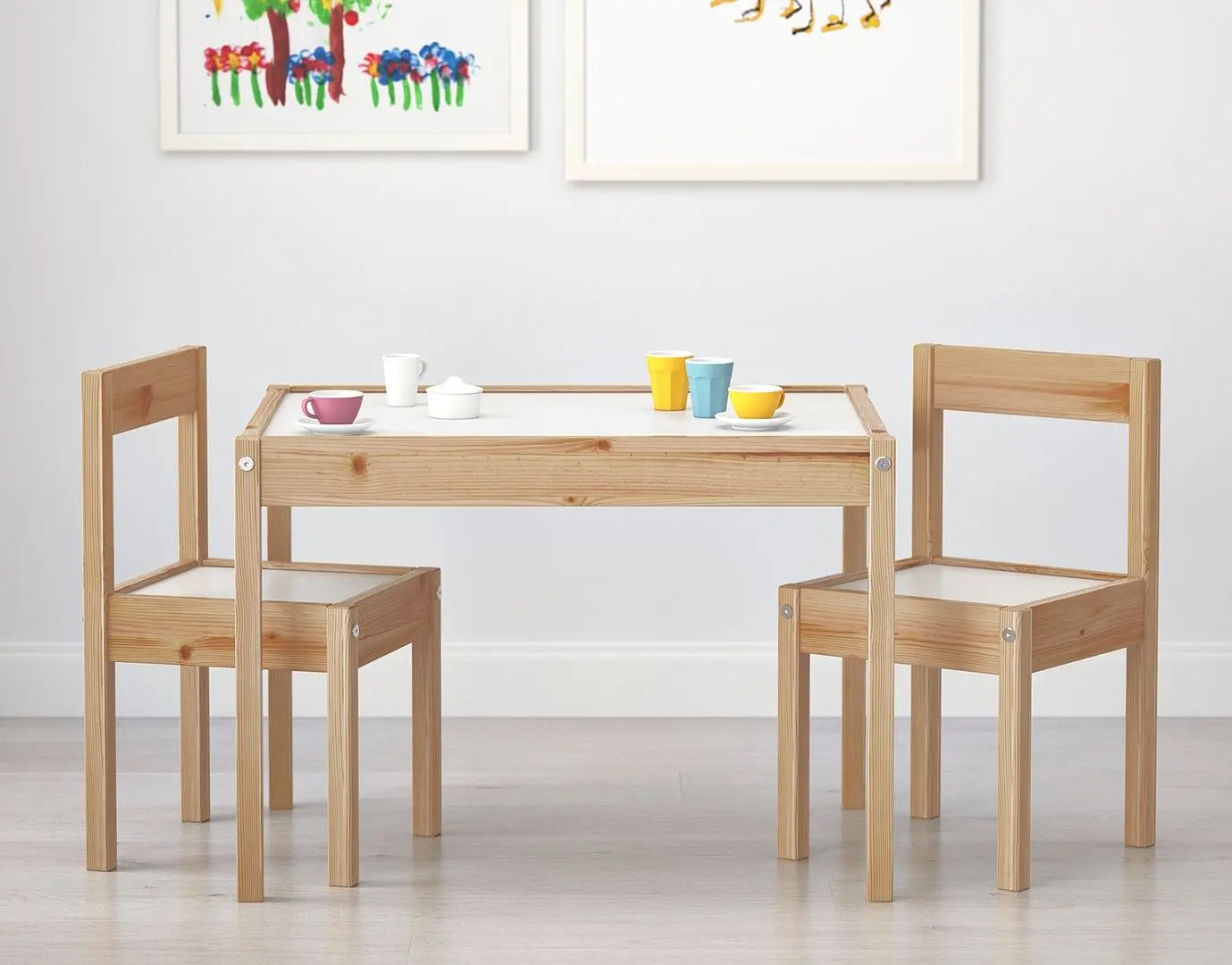 Set masa+2 scaune Ikea Latt (Alb/Pin)