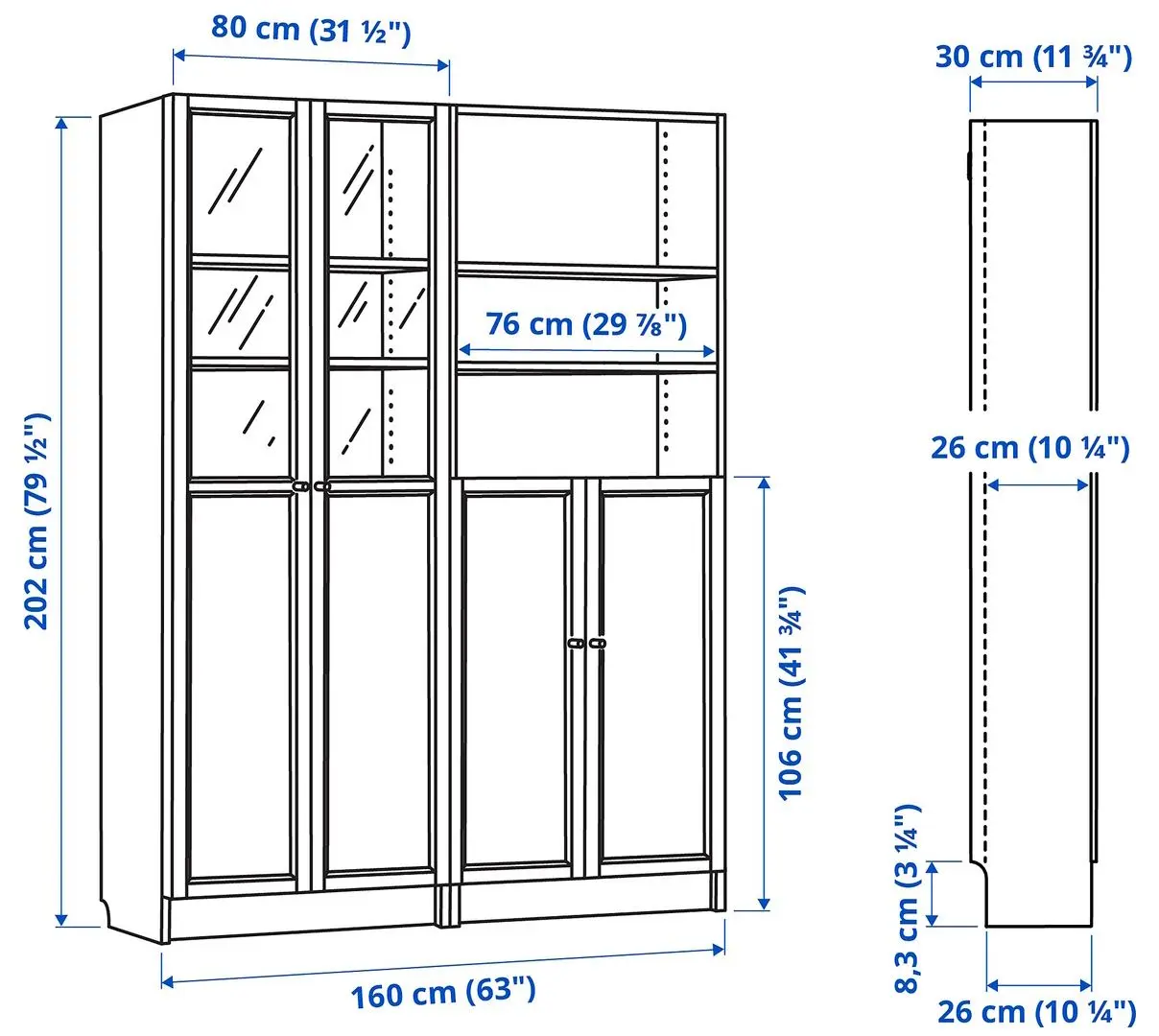 Biblioteca Ikea Billy/Oxberg panou/usa sticla 160x30x202 (Alb)