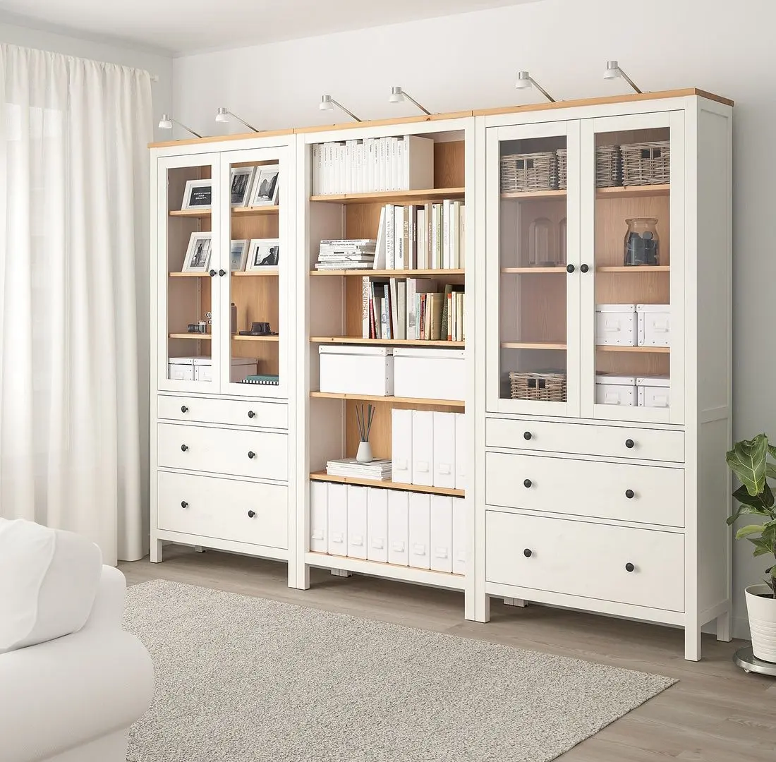Biblioteca Ikea Hemnes usi/sertare 270x197 (Vopsit Alb/Maro Deschis)