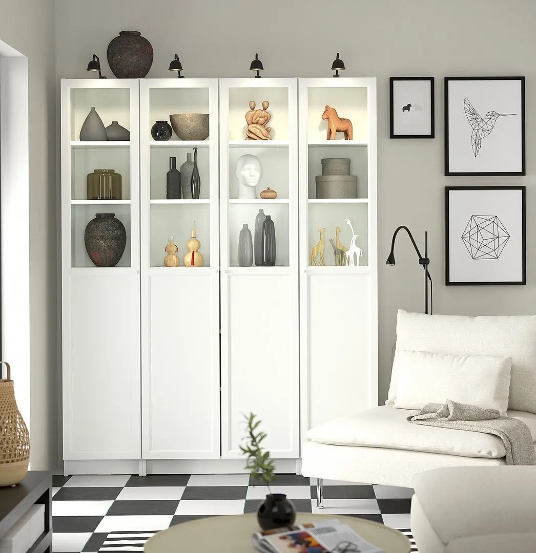 Biblioteca Ikea Billy/Oxberg sticla 160x202 (Alb)