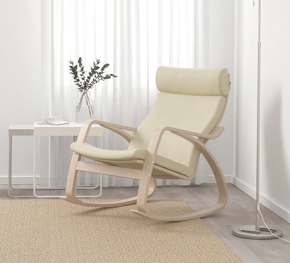 Кресло-качалка Ikea Poang/Glose (Шпон белого дуба/Экрю)