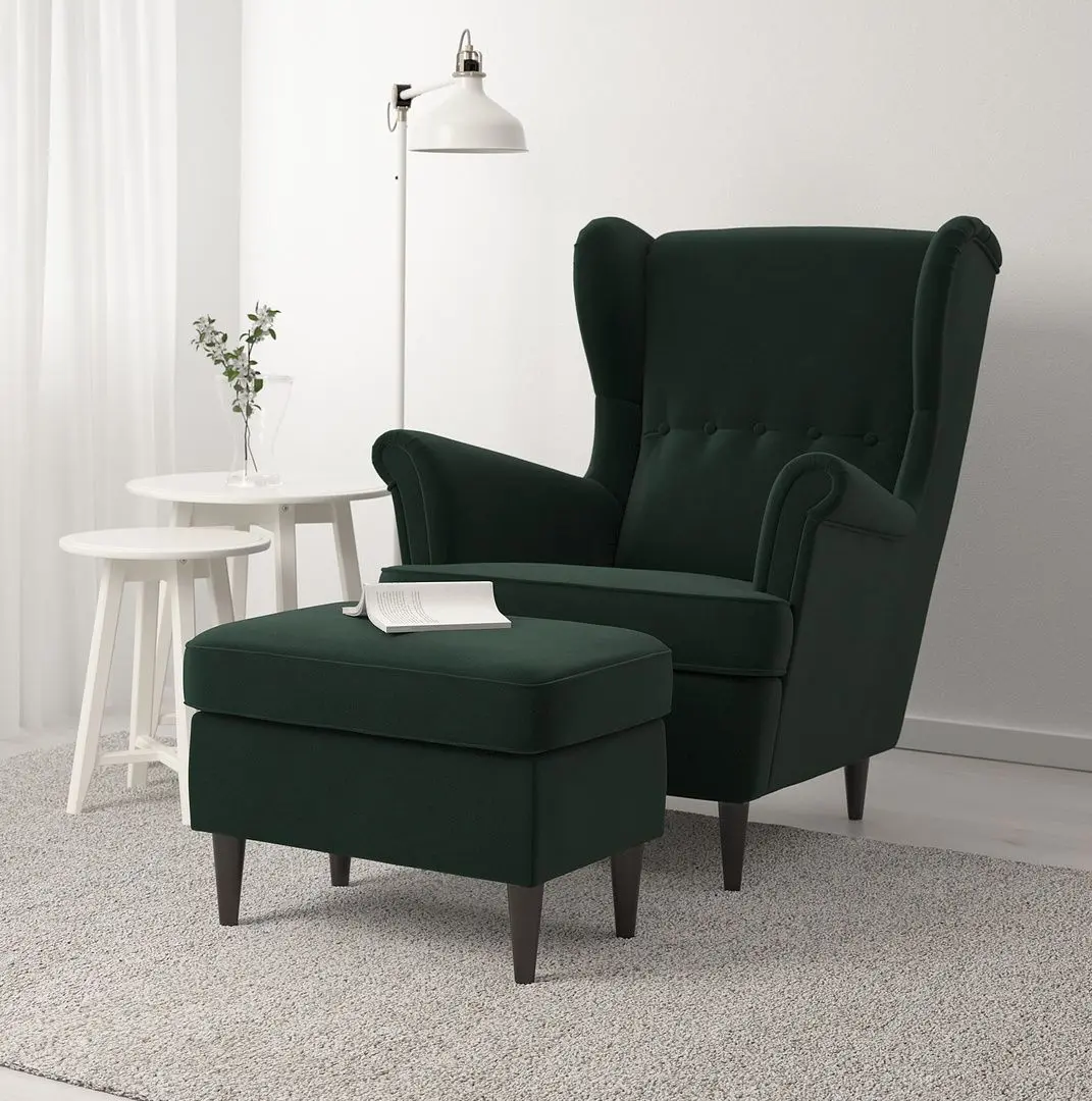 Fotoliu cu puf Ikea Strandmon/Djuparp (Verde inchis)