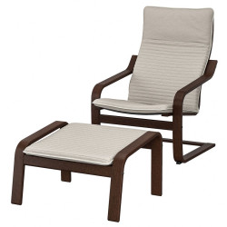 Fotoliu cu tabureta Ikea Poang/Knisa (Maro/Bej deschis) Thumb