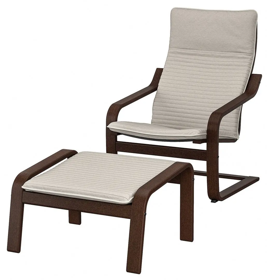Fotoliu cu tabureta Ikea Poang/Knisa (Maro/Bej deschis)