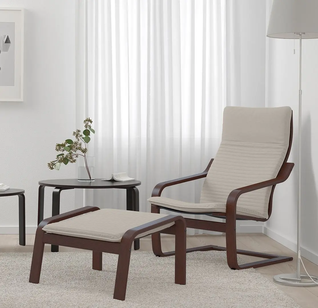 Fotoliu cu tabureta Ikea Poang/Knisa (Maro/Bej deschis)