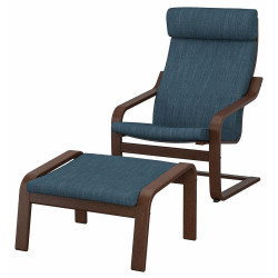 Fotoliu cu taburet Ikea Poang/Hillared (Maro/Albastru inchis) Thumb
