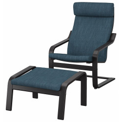 Fotoliu cu taburet Ikea Poang/Hillared (Negru-maro/Albastru inchis) Thumb
