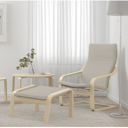 Fotoliu cu taburet Ikea Poang/Knisa (Furnir mesteacan/Bej deschis)