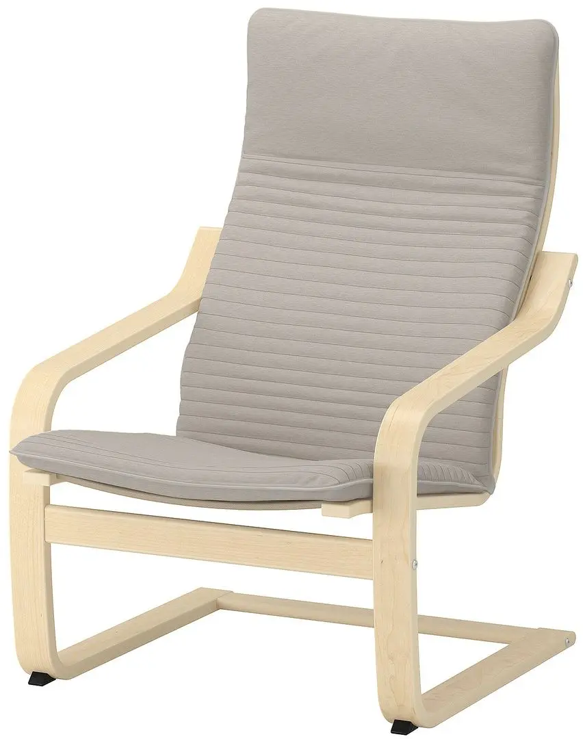 Fotoliu cu taburet Ikea Poang/Knisa (Furnir mesteacan/Bej deschis)