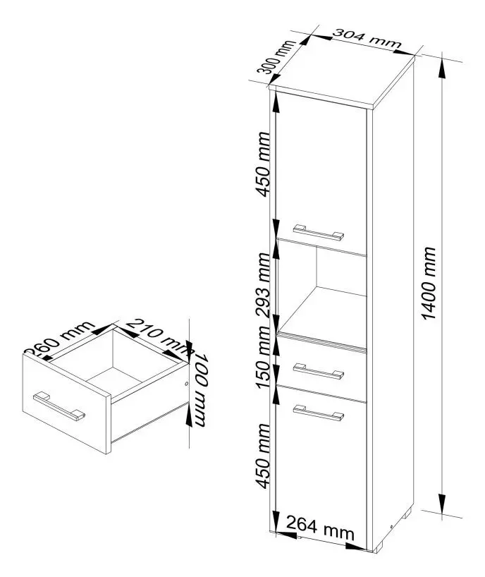 Пенал Akord Fin 30 2D1SZ1W (White)