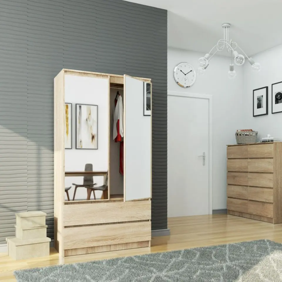 Dulap Akord S90 2D2SZ 2 Lustro (Sonoma Oak)