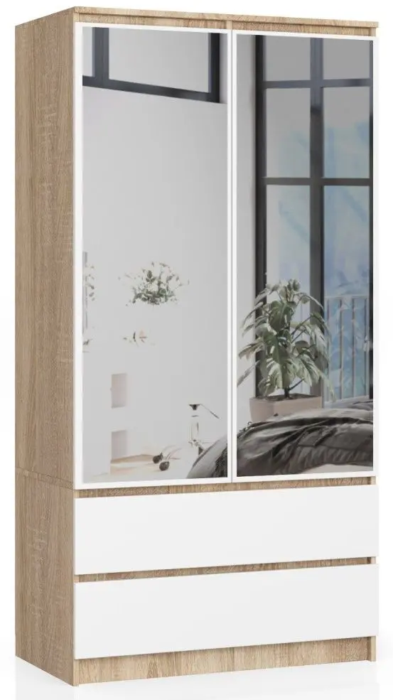 Dulap Akord S90 2D2SZ 2 Lustro (Sonoma Oak/White)