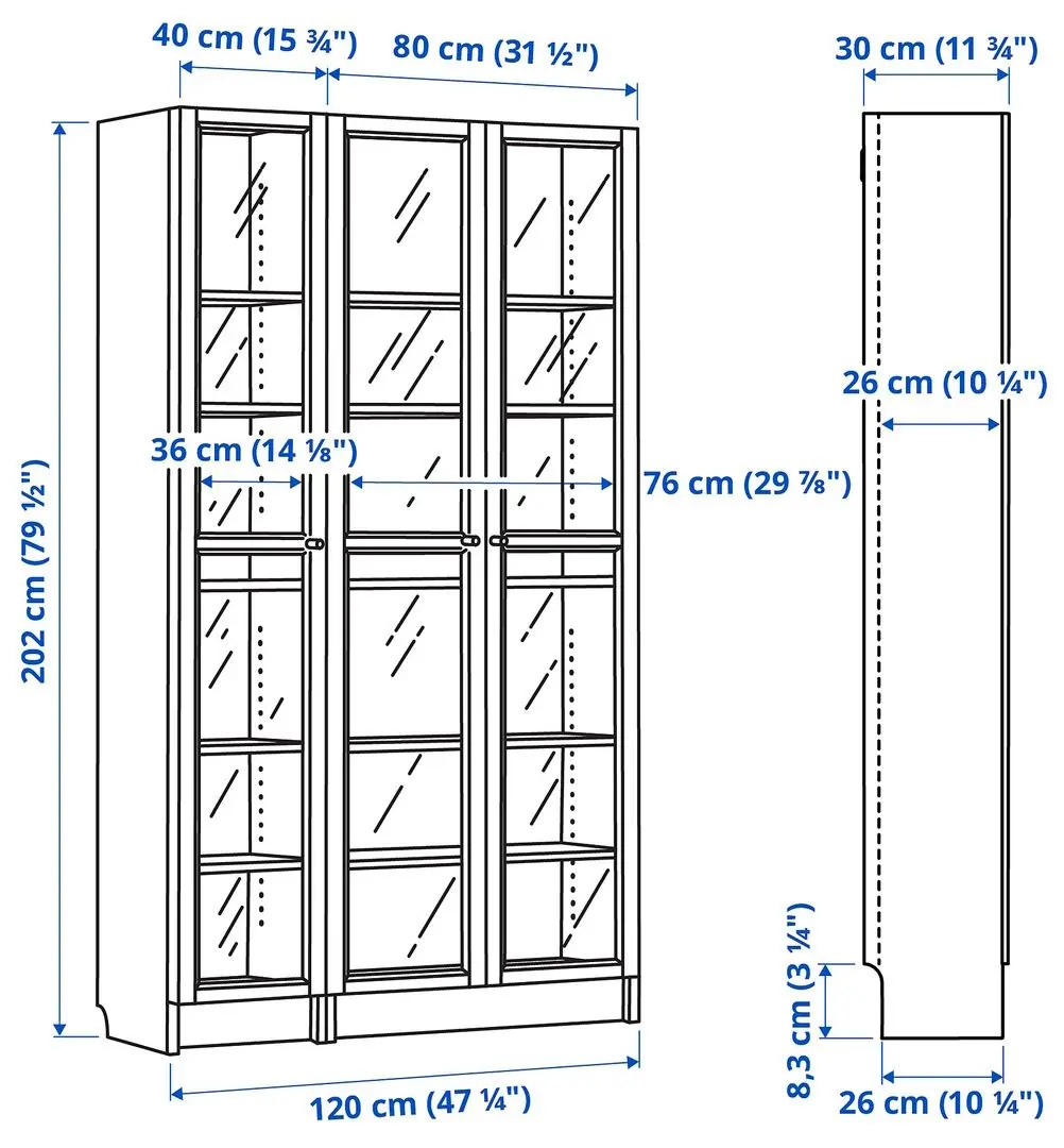 Biblioteca Ikea Billy/Oxberg usi de sticla 120x30x202 (Alb)