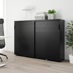 Tumba Ikea Galant usi glisante 160x120 (Furnir Frasin Vopsit Negru)