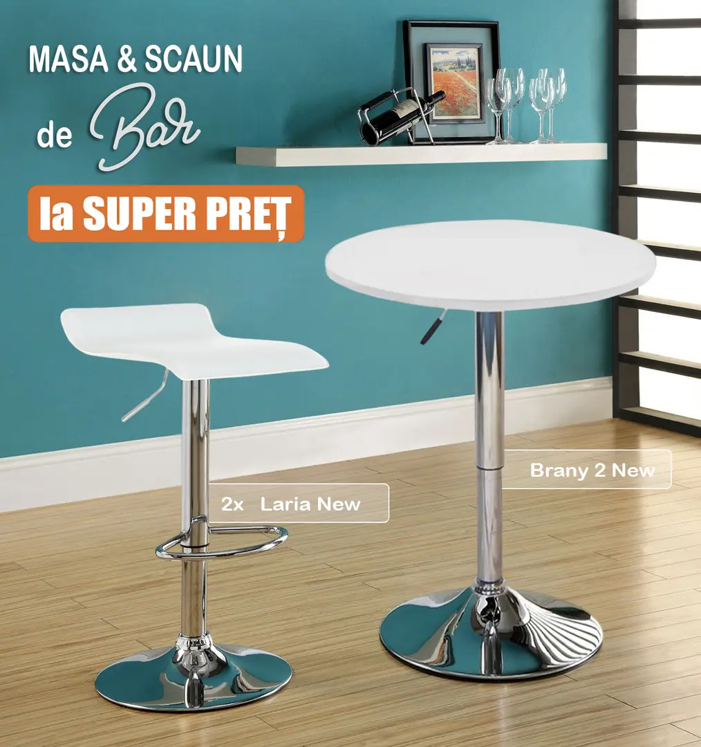 Set mobilier pentru bar Tempo Kondela Brany 2 New + Laria New 1+2 (White)
