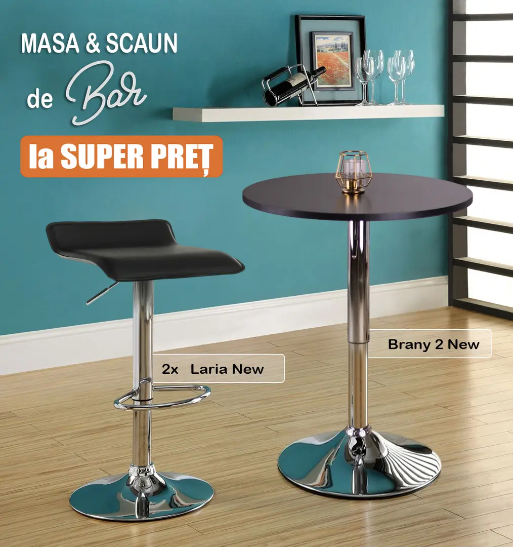 Set mobilier pentru bar Tempo Kondela Brany 2 New + Laria New 1+2 (Black)