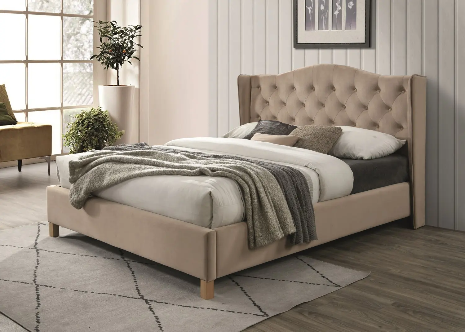 Кровать Signal Aspen Velvet 160x200 (Beige/Oak)