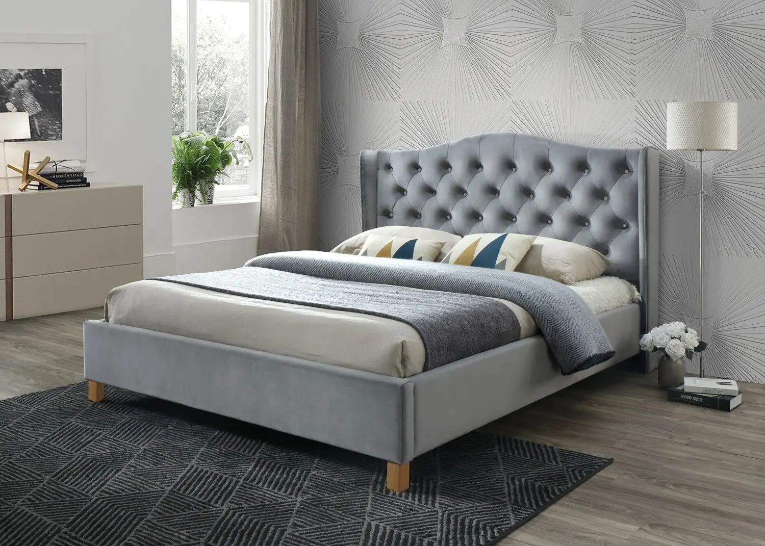 Кровать Signal Aspen Velvet 180x200 (Gray/Oak)