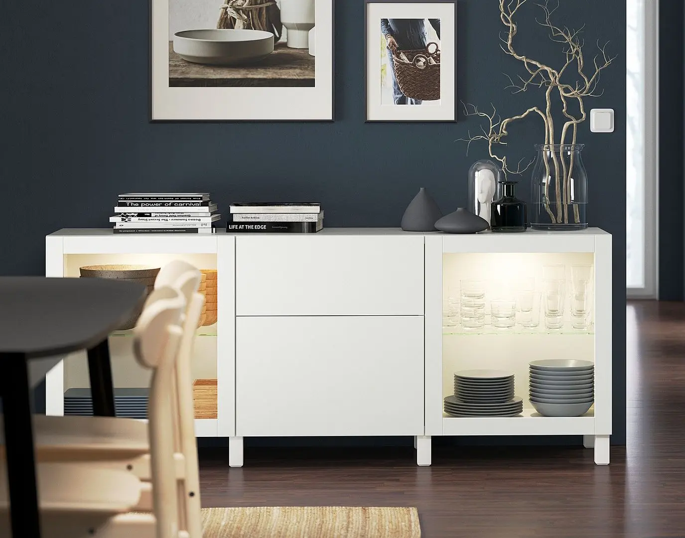 Bufet Ikea Besta/Lappviken/Sindvik/Stubbarp sertare/sticla 180x42x74 (Alb)