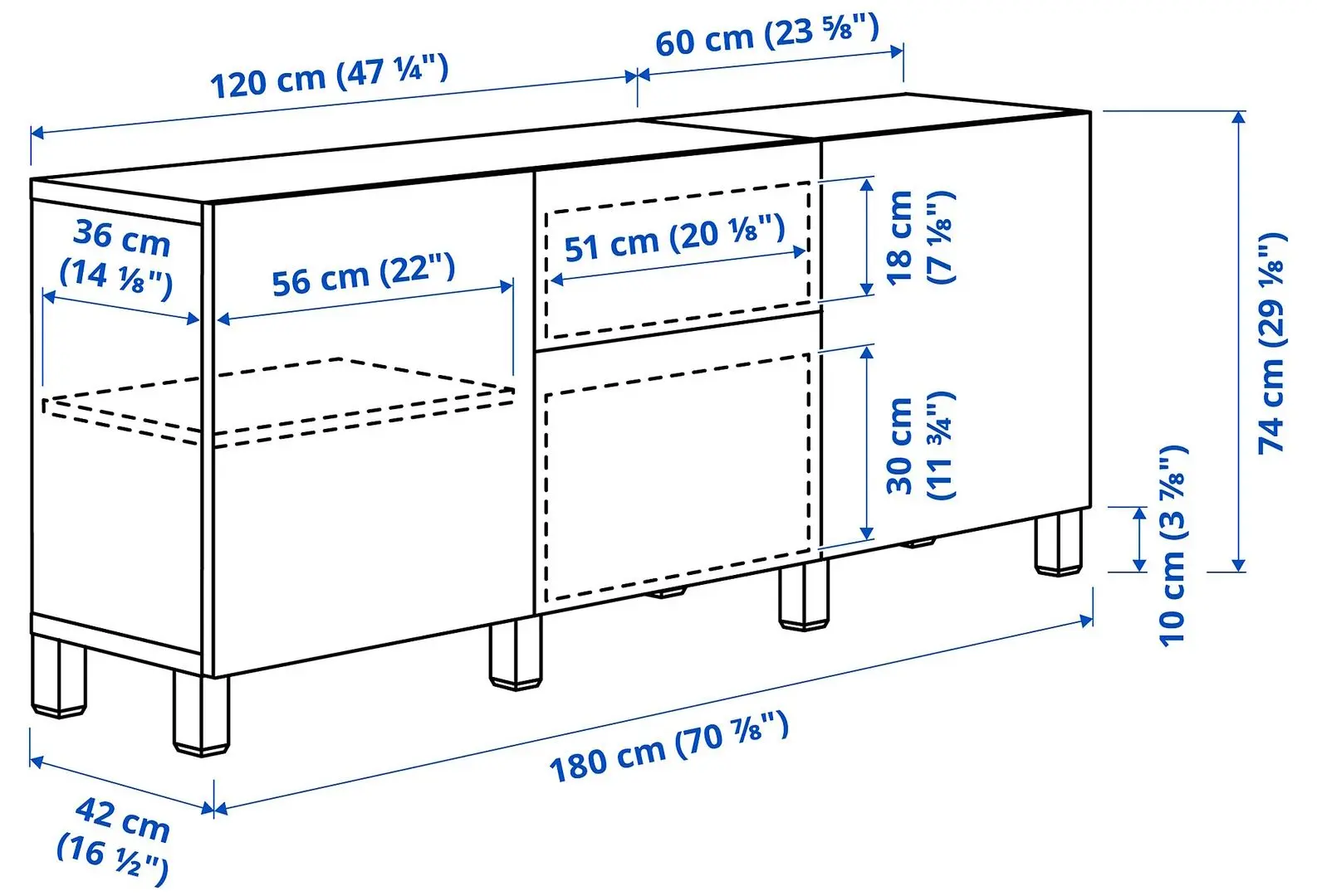 Bufet Ikea Besta/Lappviken/Sindvik/Stubbarp sertare/sticla 180x42x74 (Alb)