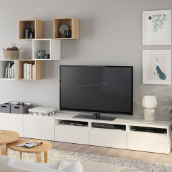 Гостиная Ikea Besta/Eket 300x42x210 (Белый/Имитация состаренного дуба)