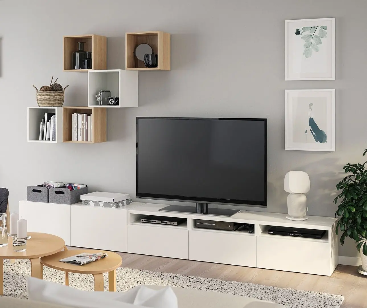Living Ikea Besta/Eket 300x42x210 (Alb/Aspect stejar antichizat)