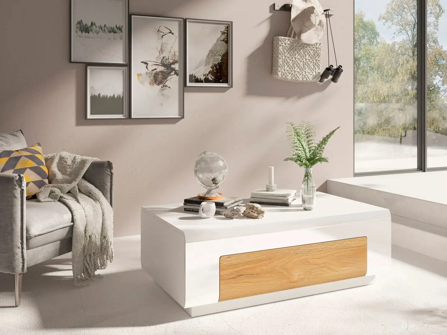 Masa pentru reviste Helvetia Toledo №99 1S (White Gloss/Sanremo Oak Light)