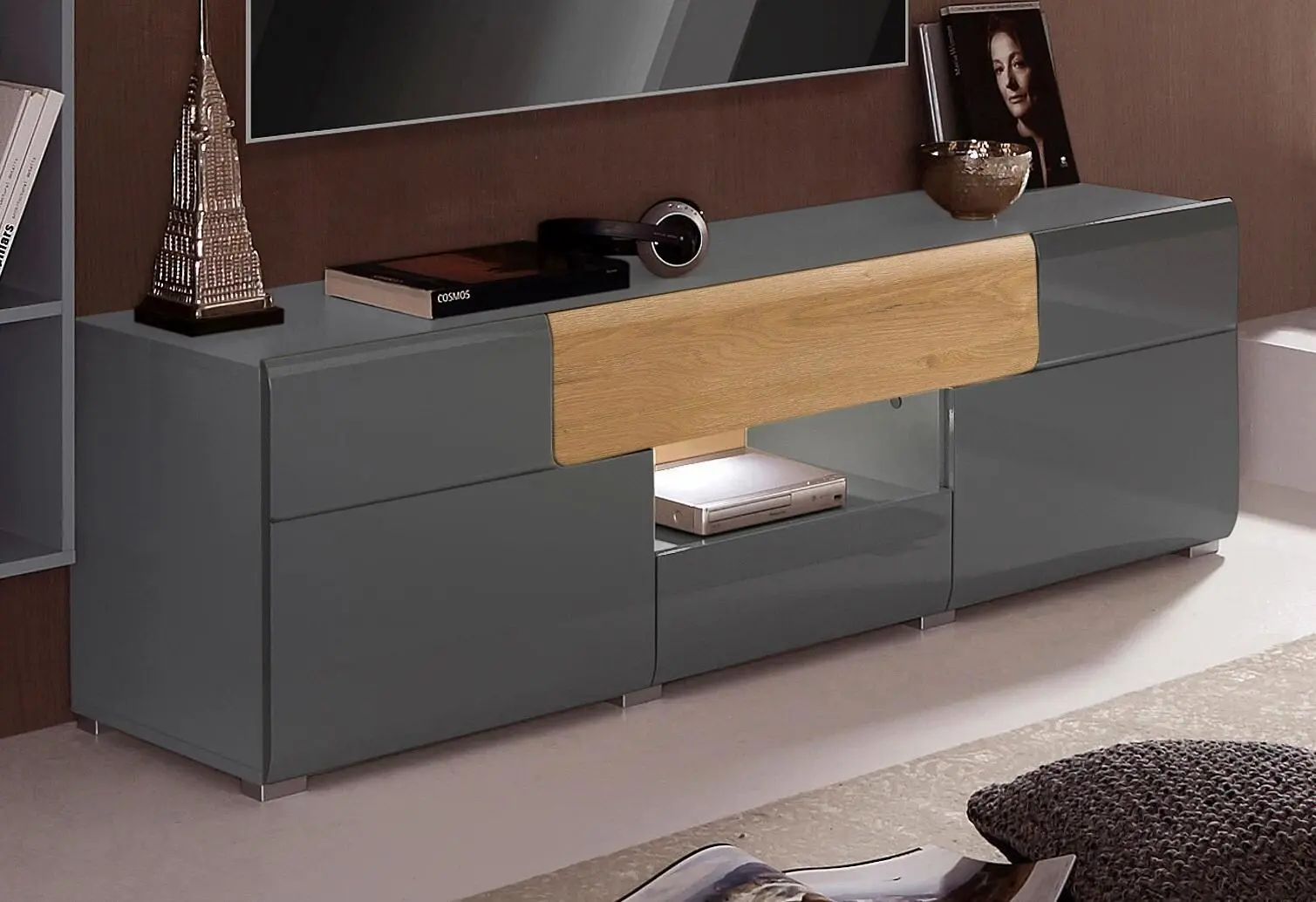 Tumba pentru TV Helvetia Toledo №41 2D2S (Anthracite Gloss/Grandson Oak)