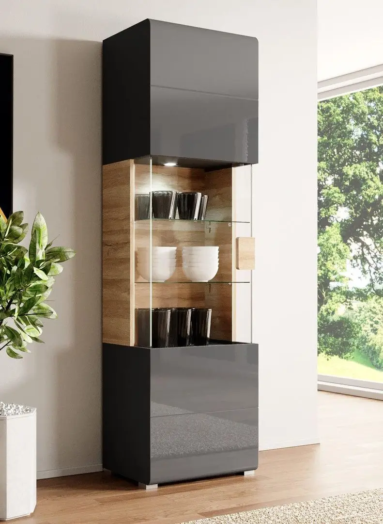 Vitrina Helvetia Toledo №05 1D (Anthracite Gloss/Grandson Oak)