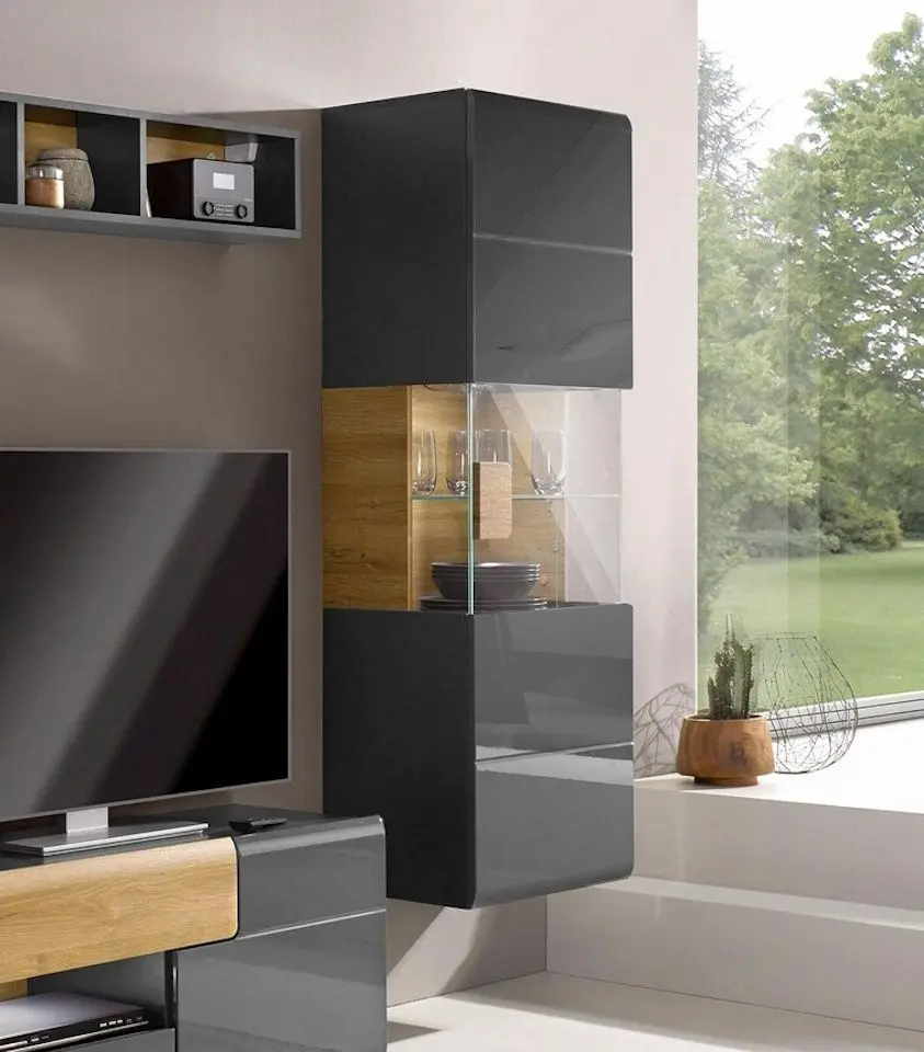 Витрина навесная Helvetia Toledo №07 1D (Anthracite Gloss/Grandson Oak)